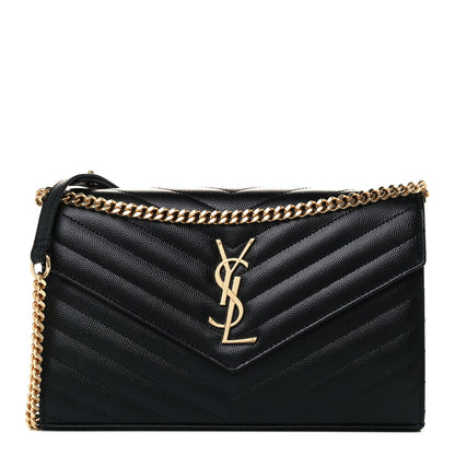 Saint Laurent Grain De Poudre Matelasse Chevron Monogram Chain Wallet Black 1 of 11
