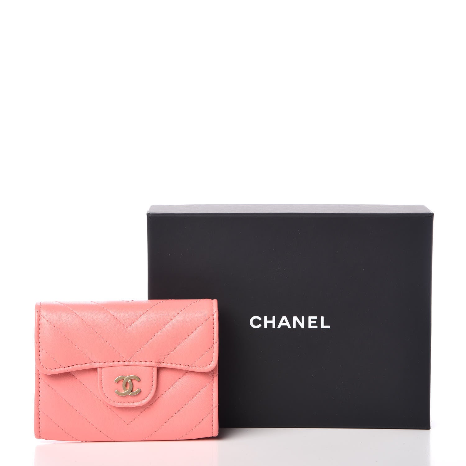 Chanel Lambskin Chevron Quilted Card Holder Coral 9 of 9