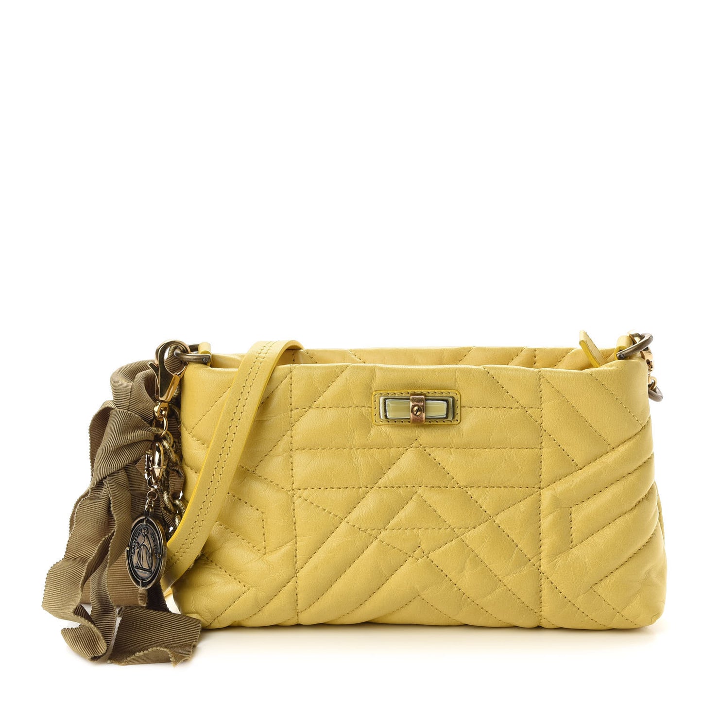 Lambskin Quilted Small Happy Shoulder Bag Yellow