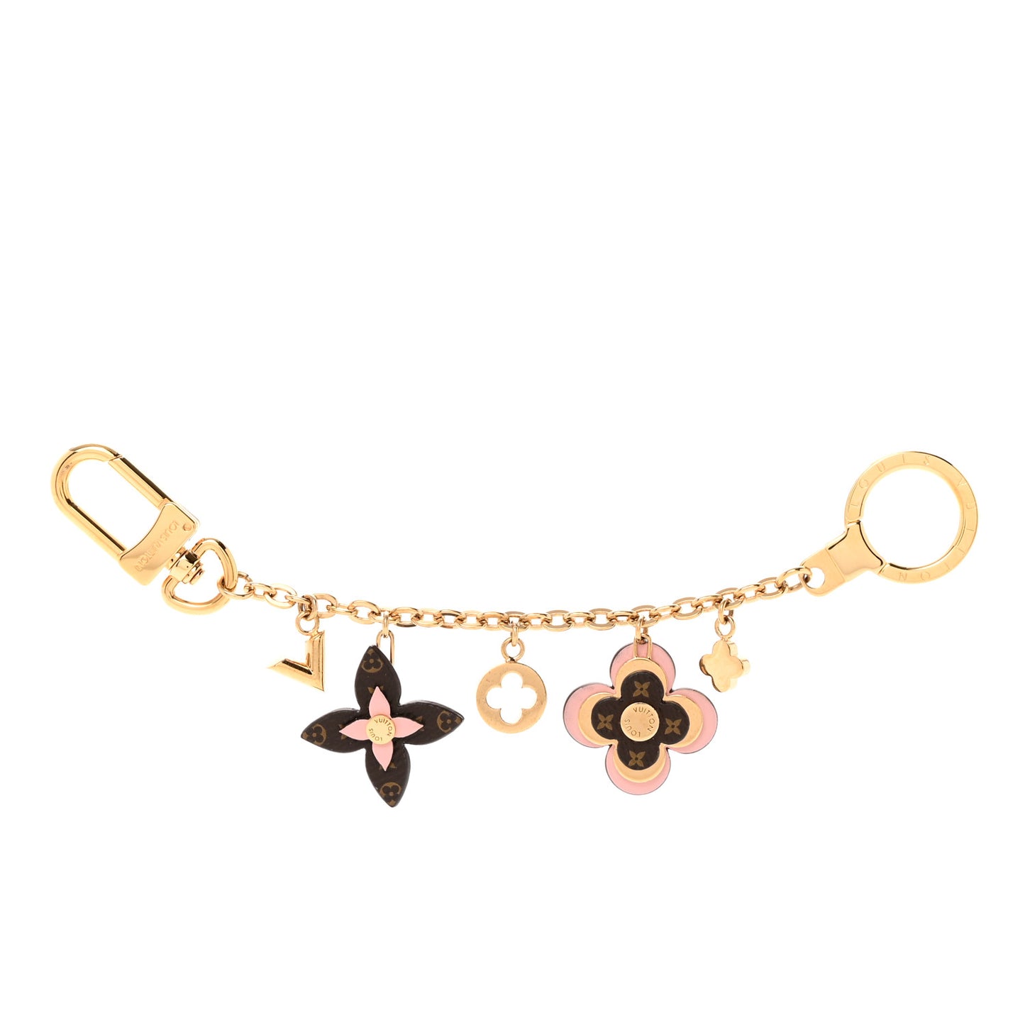 Brass Monogram Blooming Flowers Bag Charm Key Holder Rose Ballerine