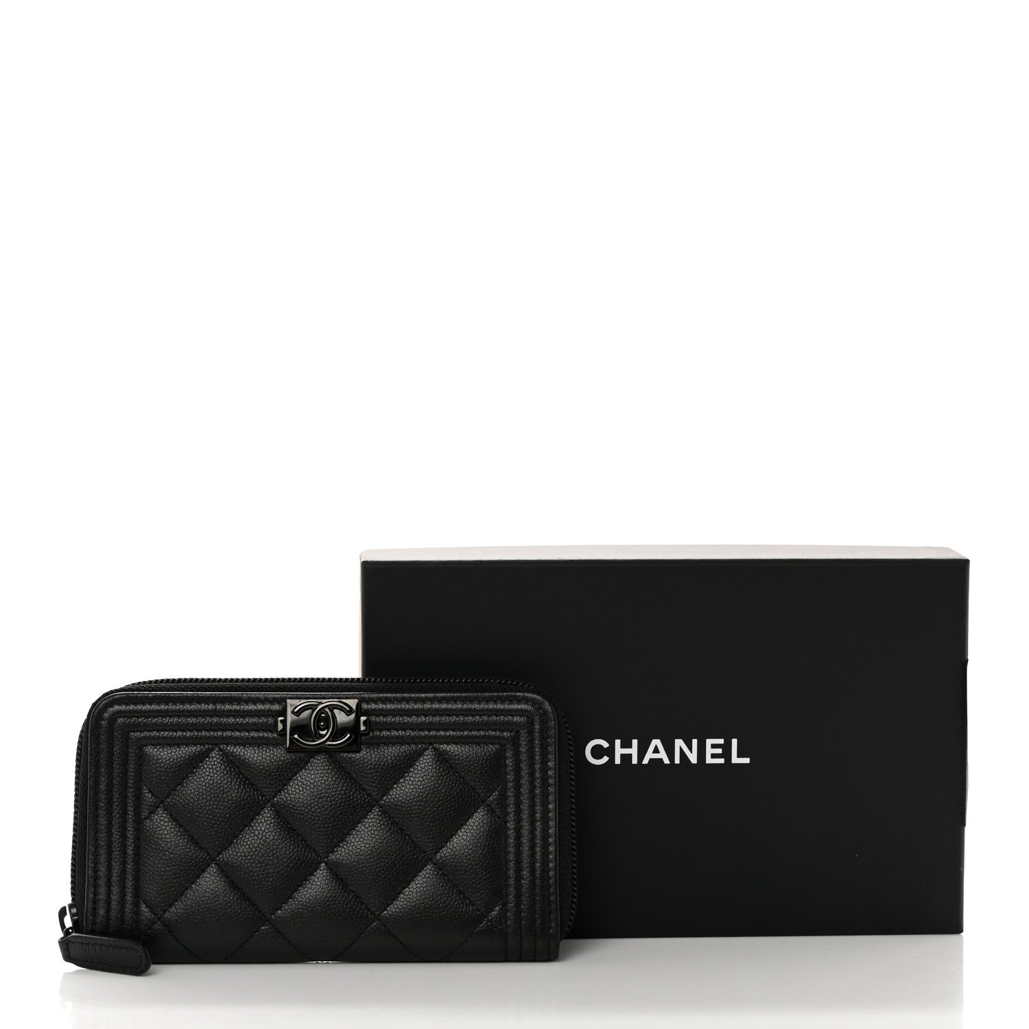 Chanel Caviar Quilted Small Boy Zip Around Wallet So Black 10 of 10