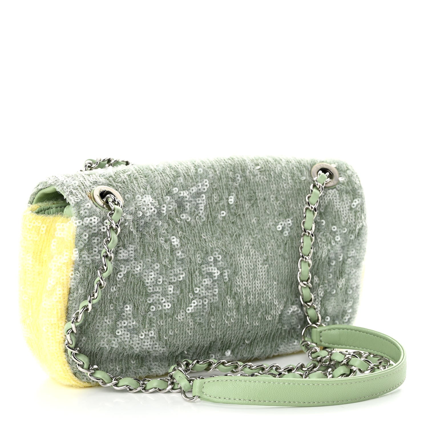 Chanel Sequin Mini Waterfall Flap Green Light Green Yellow 3 of 11