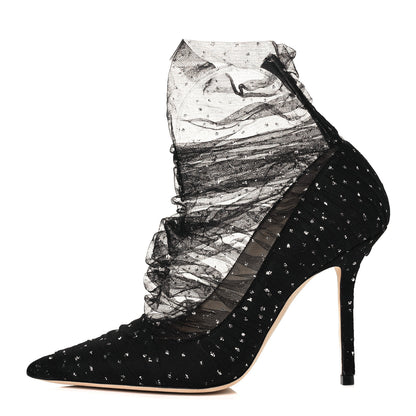 Jimmy Choo Suede Tulle Lavish 100 Pumps 36 Black Silver 1 of 7