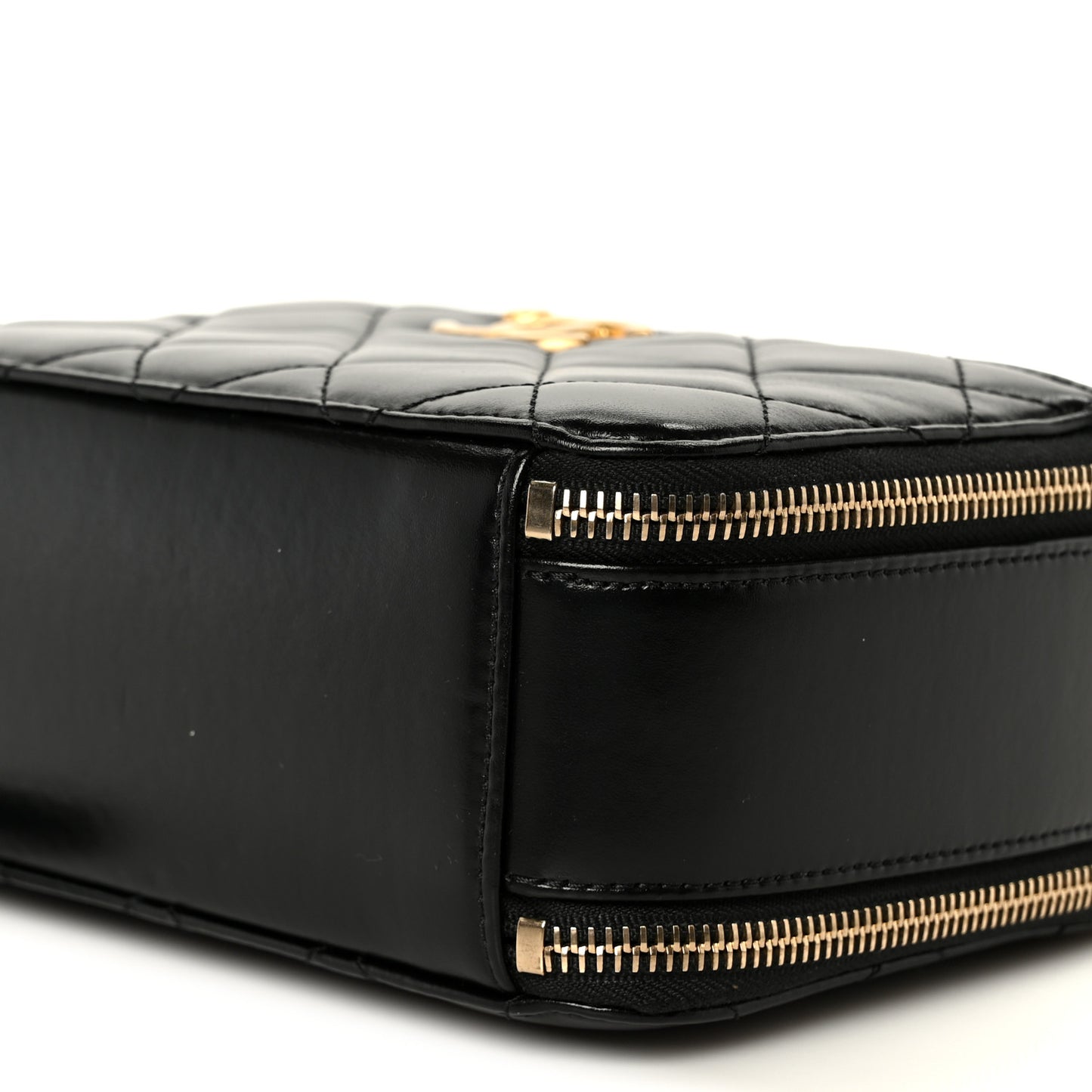 Shiny Calfskin Quilted Top Handle Vanity Black