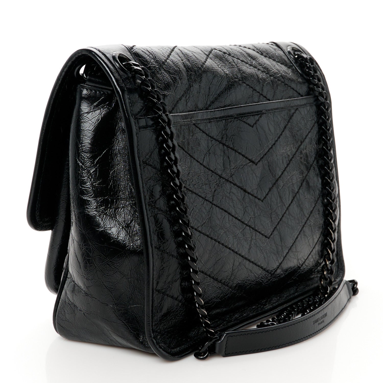 Saint Laurent Crinkled Calfskin Matelasse Monogram Medium Niki Chain Satchel Black 3 of 10