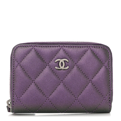 Chanel Metallic Lambskin Quilted Zip Around Coin Purse Wallet Dark Purple 1 of 7