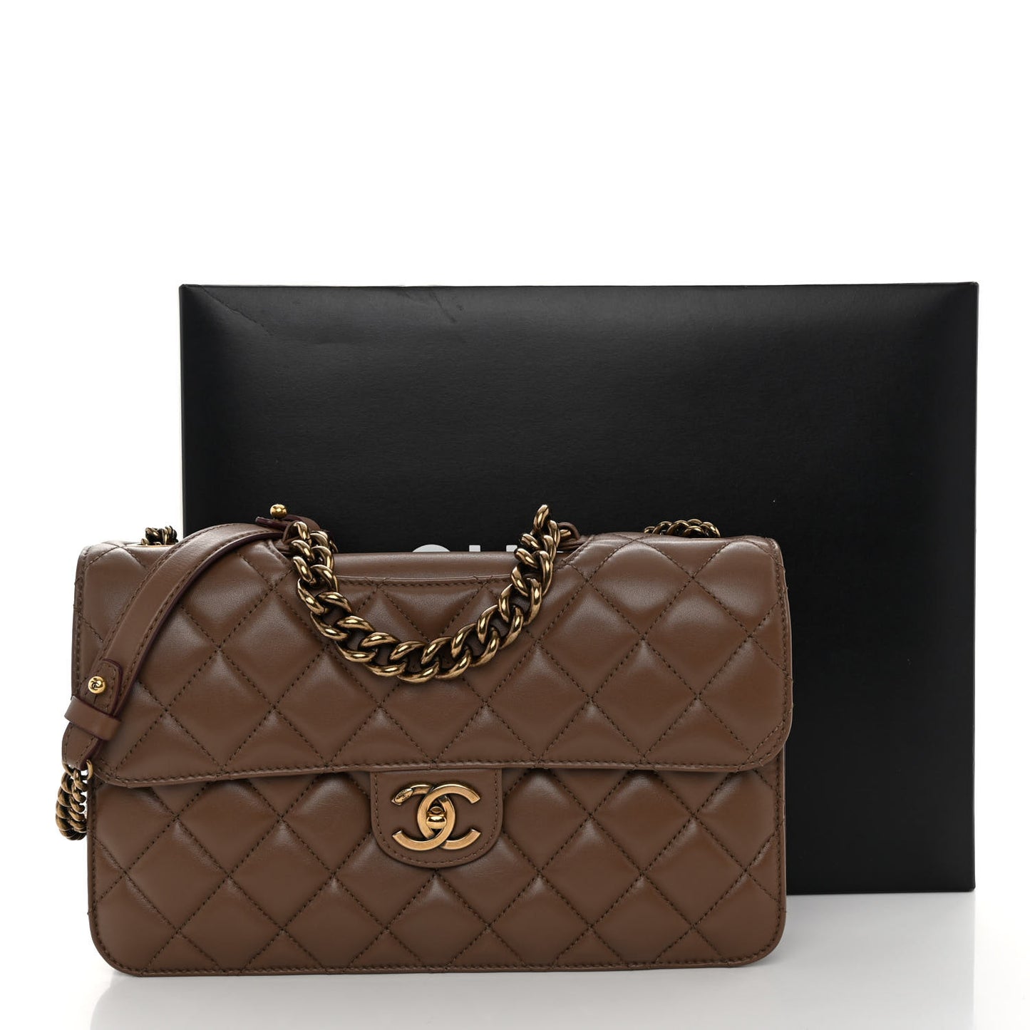 Calfskin Quilted Large Perfect Edge Flap Kaki