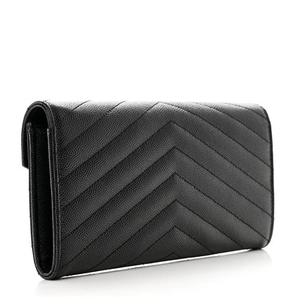 Saint Laurent Grain De Poudre Matelasse Chevron Monogram Flap Wallet Black 3 of 8