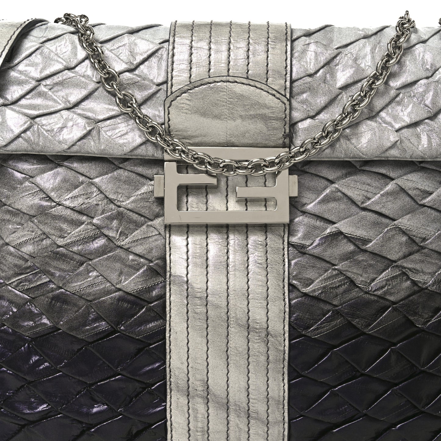 Iridescent Eelskin Maxi Chain Baguette Bag Grey Multicolor