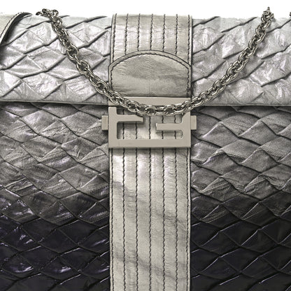 Fendi Iridescent Eelskin Maxi Chain Baguette Bag Grey Multicolor 8 of 10