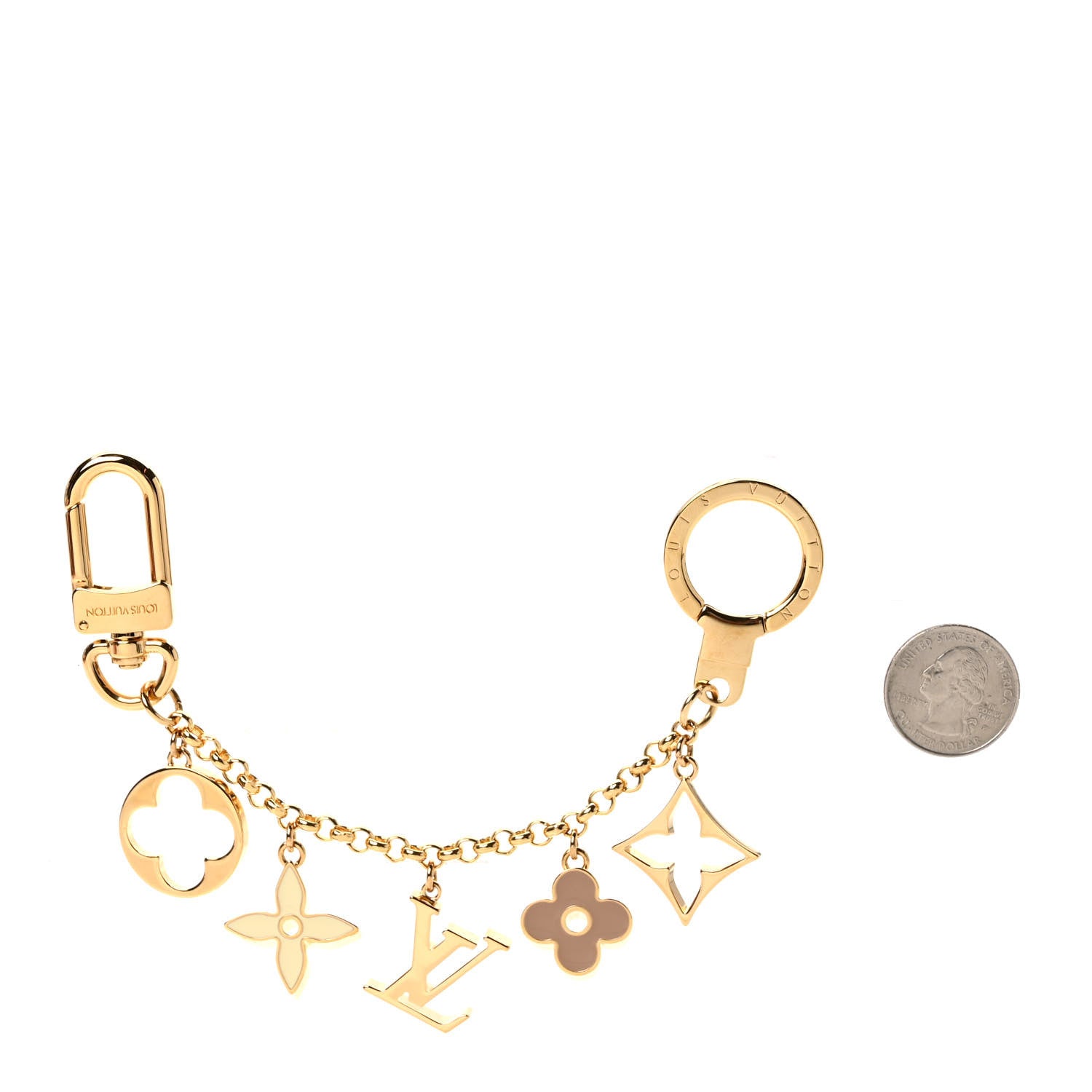 Louis Vuitton Brass Enamel Fleur De Monogram Bag Charm Chain Gold 2 of 4