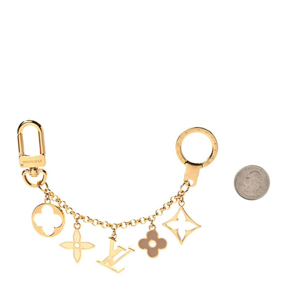 Louis Vuitton Brass Enamel Fleur De Monogram Bag Charm Chain Gold 2 of 4