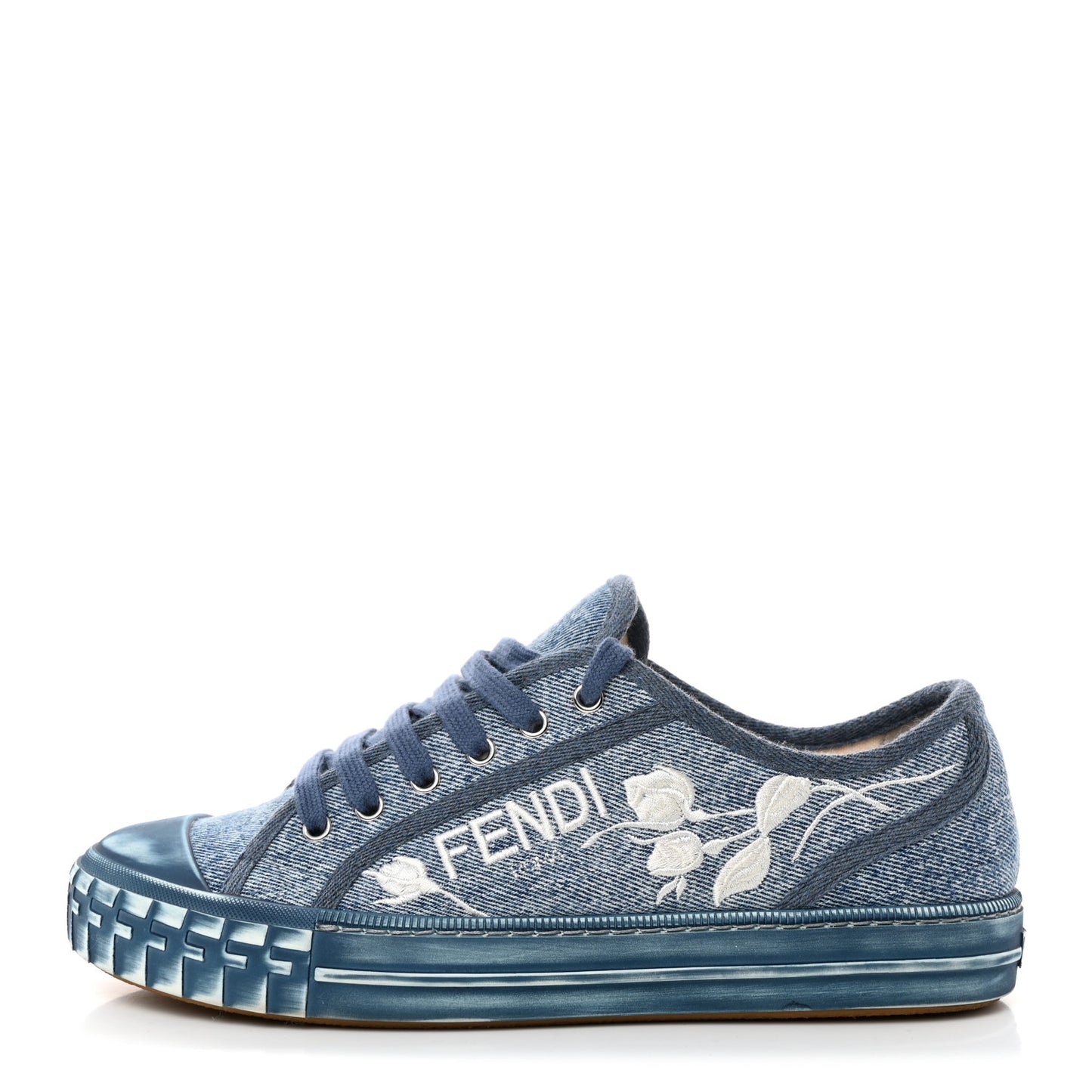 Denim Logo Rose Embroidered Womens Domino Low Top Sneakers 40 Denim White