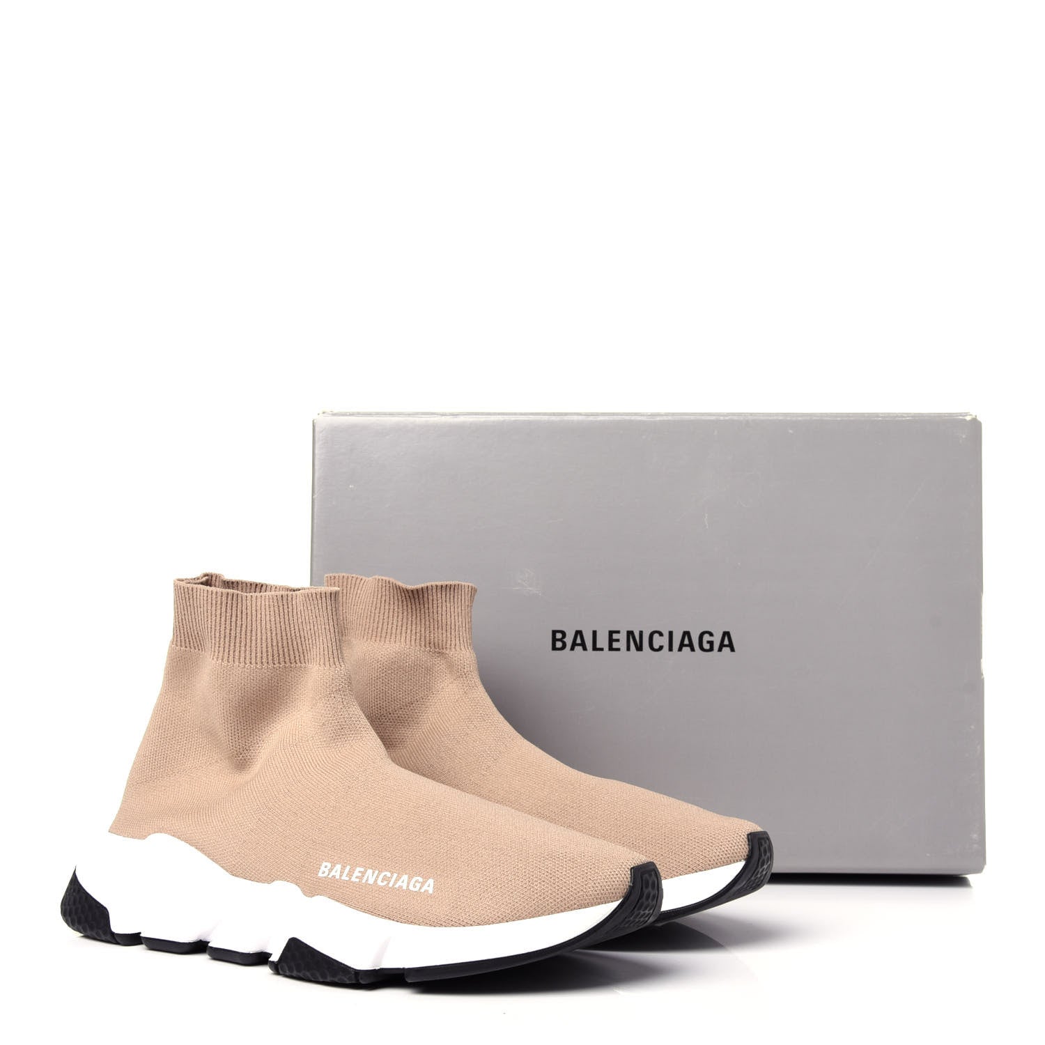 Balenciaga Neoprene Knit Bi-Color Sole Womens Speed Sneakers 38 Beige White Black 11 of 11