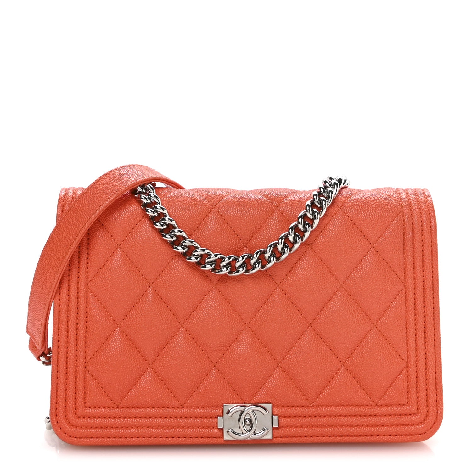 Chanel Caviar Quilted Boy Wallet On Chain WOC Orange 1 of 12
