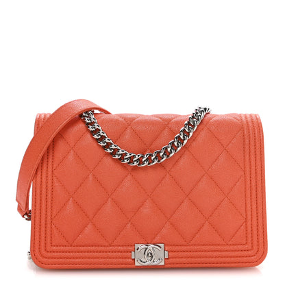 Chanel Caviar Quilted Boy Wallet On Chain WOC Orange 1 of 12