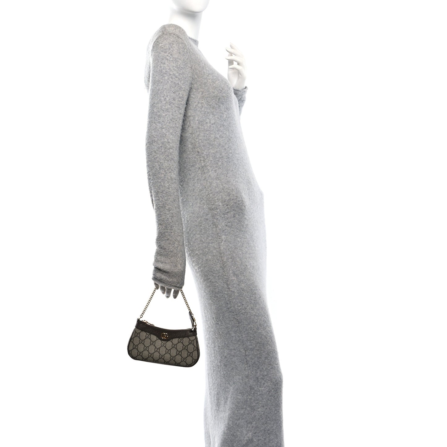 GG Supreme Monogram Textured Dollar Calfskin Mini Ophidia Chain Bag Beige Ebony