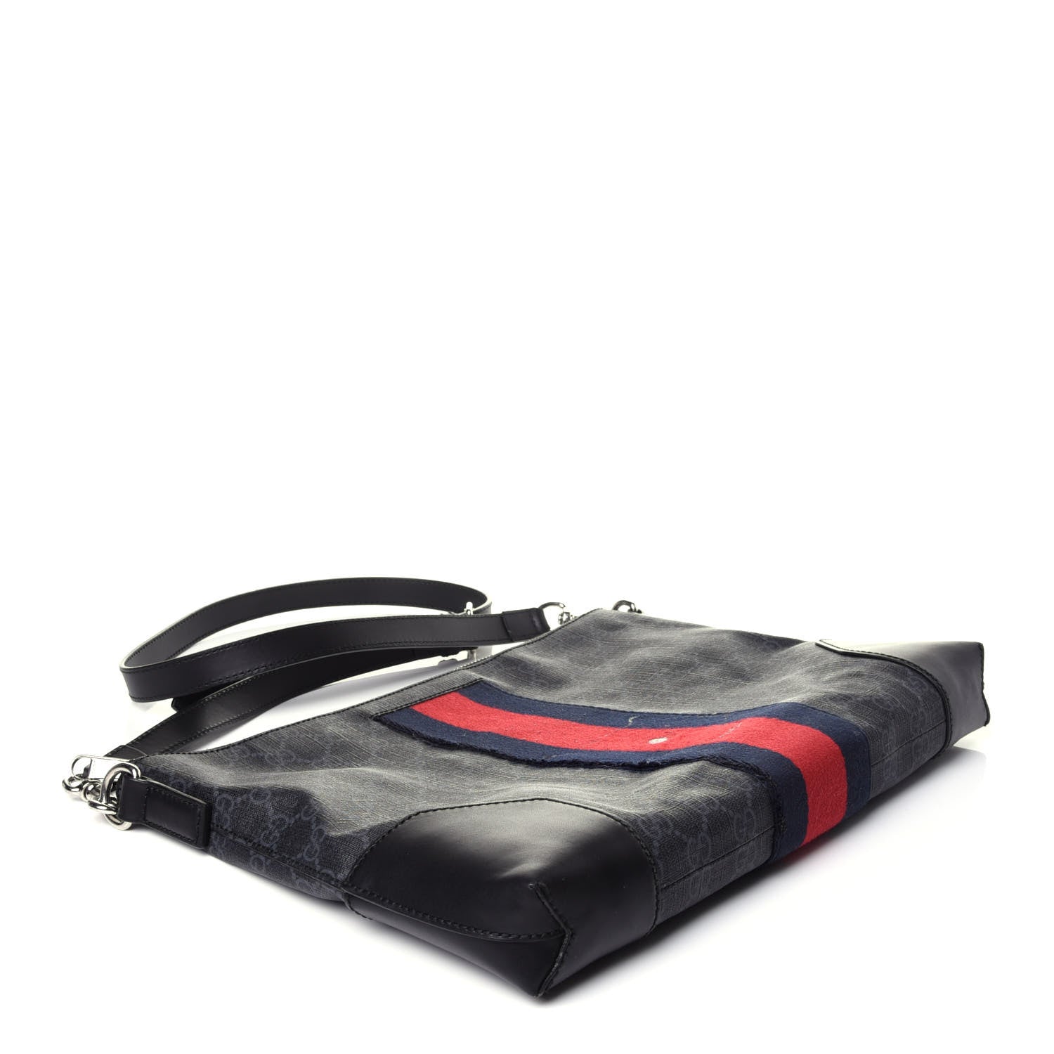 Gucci Soft GG Supreme Monogram Appia Calfskin Web East West Messenger Bag Black Grey 4 of 10
