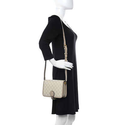 Gucci GG Supreme Monogram Textured Dollar Calfskin Mini Retro Interlocking G Flap Shoulder Bag Beige Mystic White Oatmeal 2 of 12