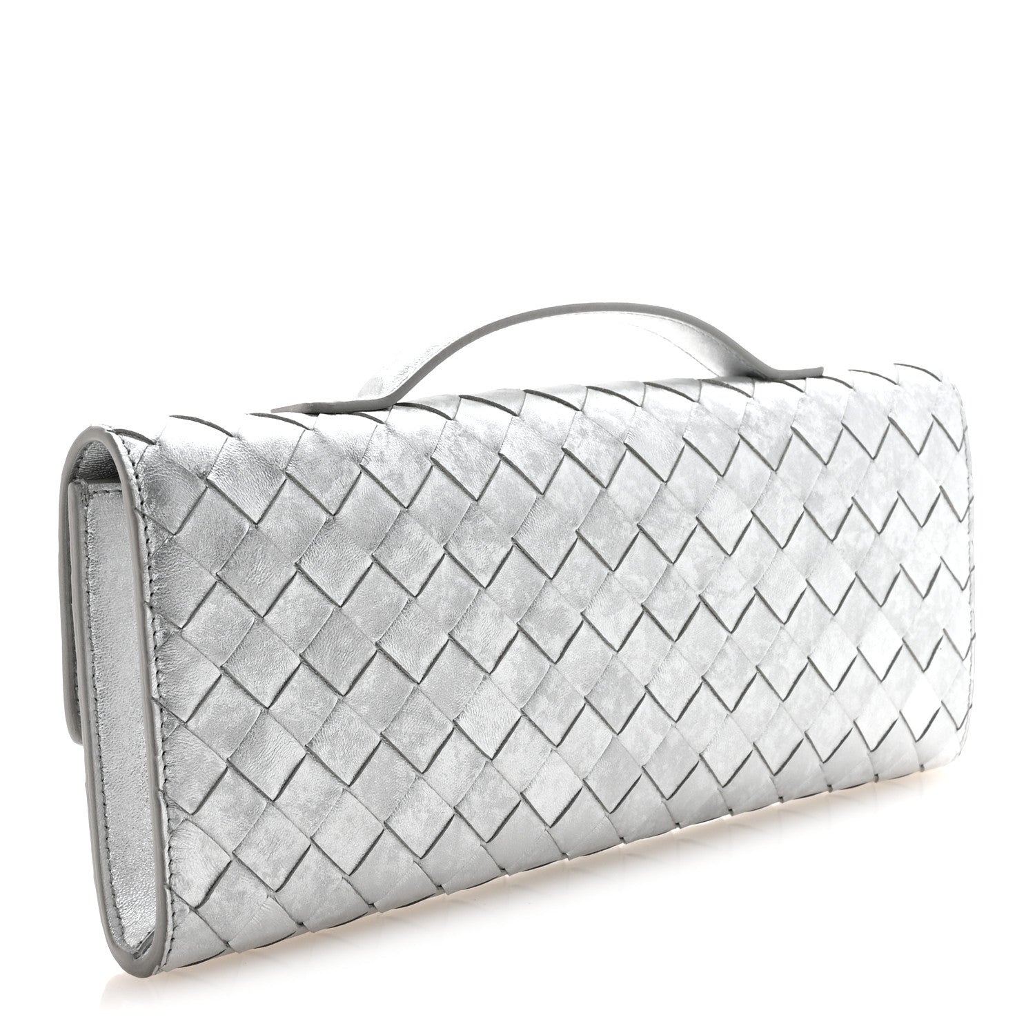 Bottega Veneta Metallic Lambskin Intrecciato Long Andiamo Top Handle Clutch Silver 3 of 6