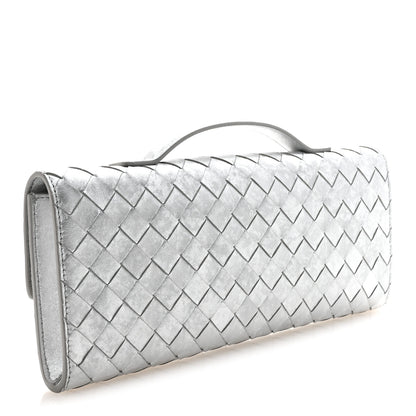 Bottega Veneta Metallic Lambskin Intrecciato Long Andiamo Top Handle Clutch Silver 3 of 6