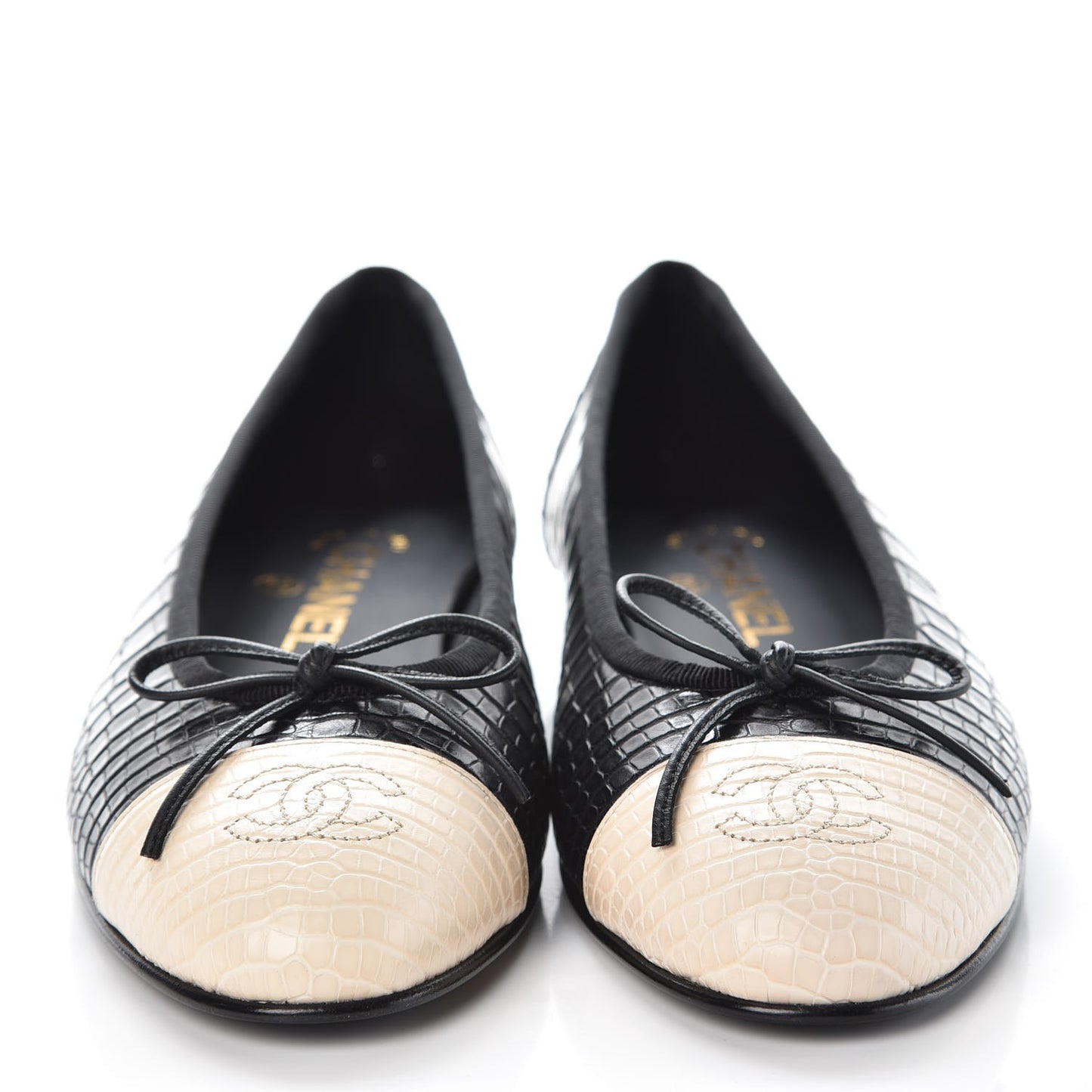 Crocodile Patent CC Cap Toe Ballerina Flats 38 Black