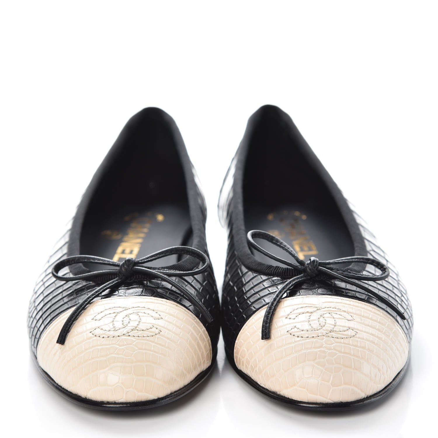 Chanel Crocodile Patent CC Cap Toe Ballerina Flats 38 Black 2 of 8
