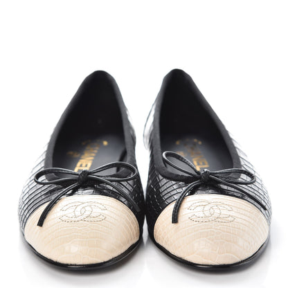 Chanel Crocodile Patent CC Cap Toe Ballerina Flats 38 Black 2 of 8