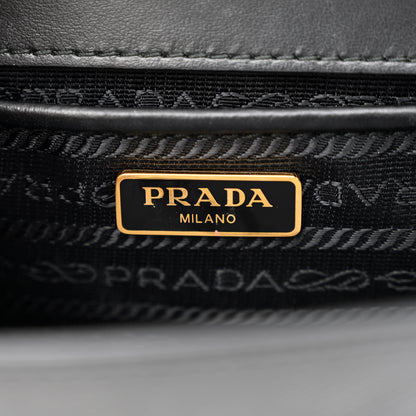 Prada Saffiano Soft Calfskin Metal Triangle Logo Envelope Chain Shoulder Bag Black 6 of 11