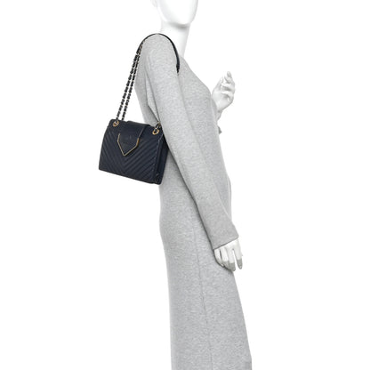 Chanel Shiny Sheepskin Chevron Quilted Collar and Tie Flap Navy 2 of 10