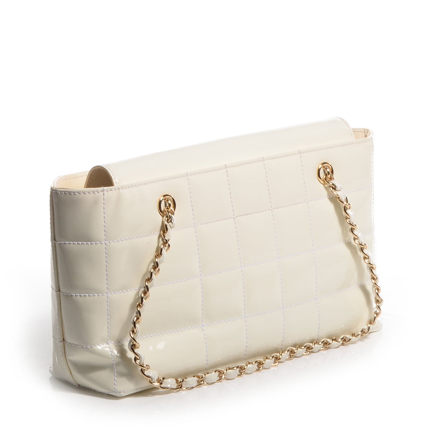 Patent Chocolate Bar East West Tote White