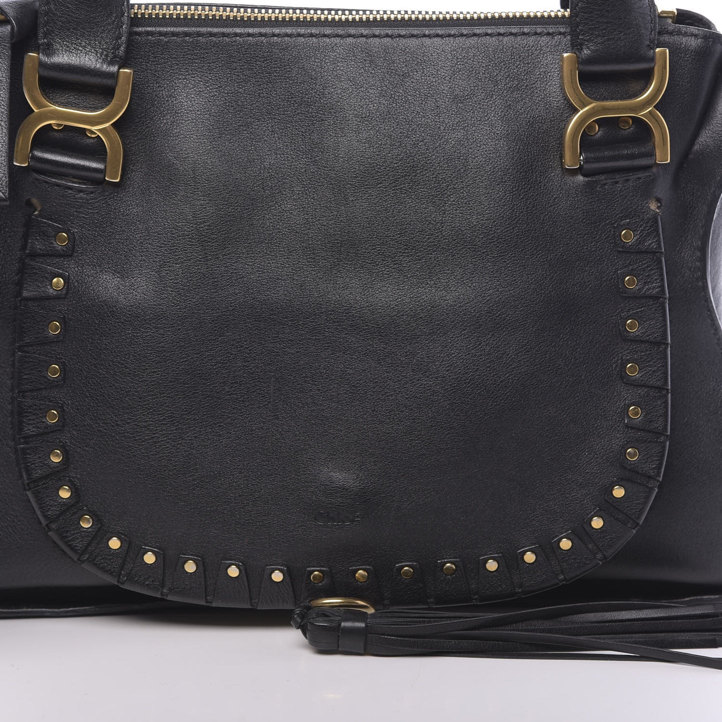 Calfskin Studded Medium Marcie Satchel Black