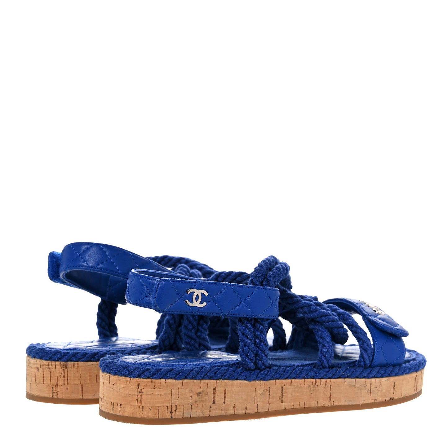 Cord Lambskin Quilted Logo Sandals 37 Blue