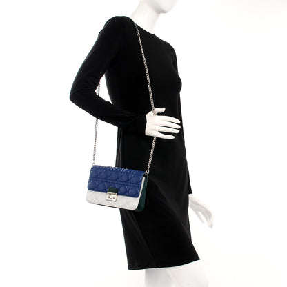 Christian Dior Lambskin Cannage Tri-Color Miss Dior Promenade Pouch Blue Celeste Deep Green 2 of 9
