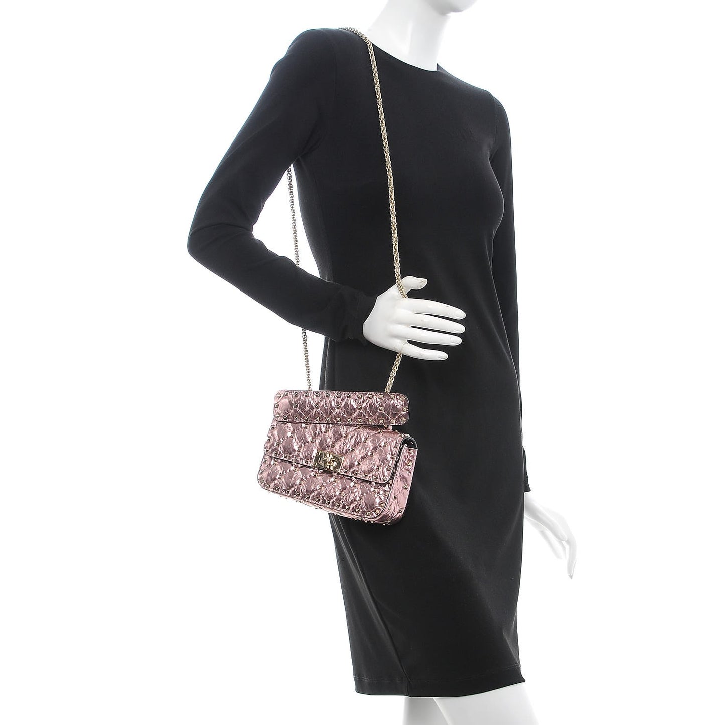 Metallic Wrinkled Lambskin Small Rockstud Spike Shoulder Bag Lipstick