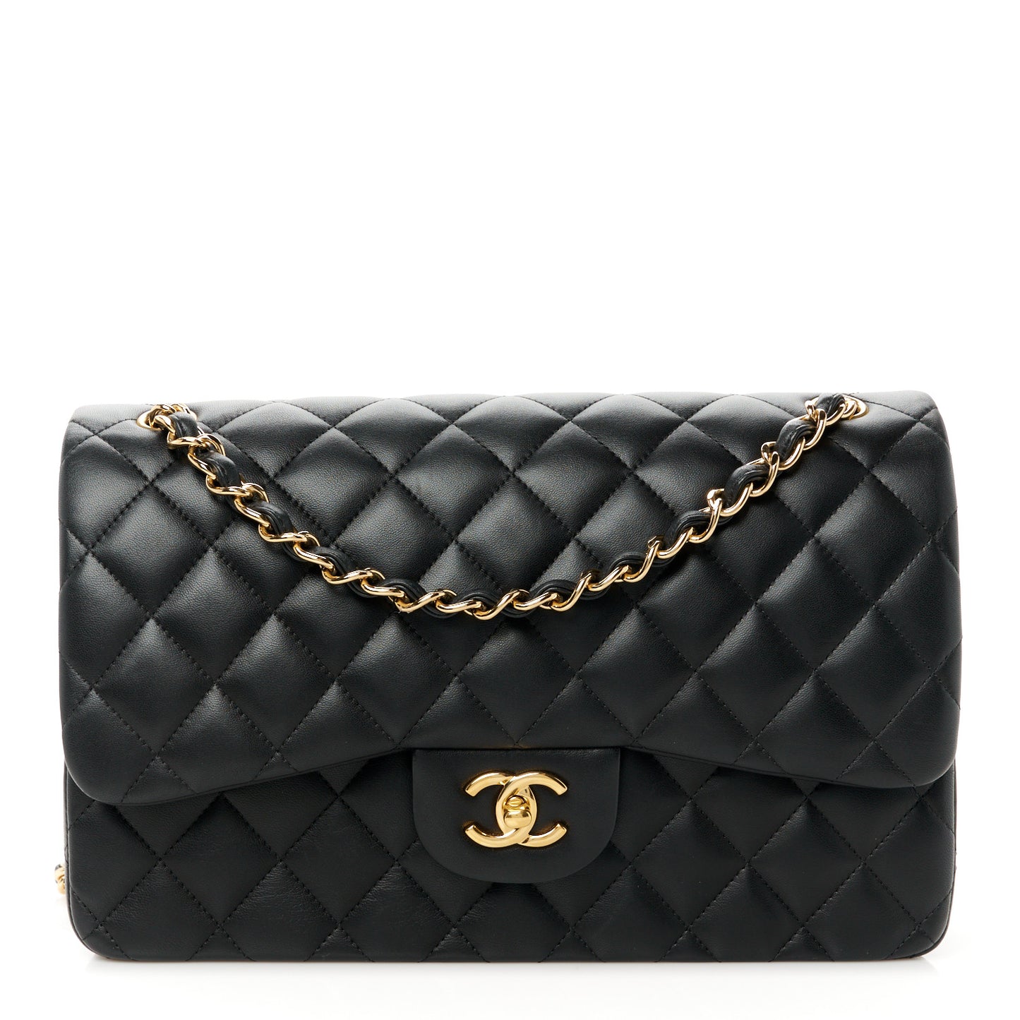 Lambskin Quilted Jumbo Double Flap Black