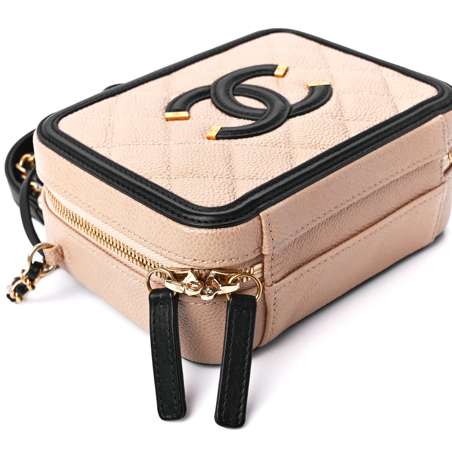 Chanel Caviar Quilted Small CC Filigree Vanity Case Beige Black 10 of 12