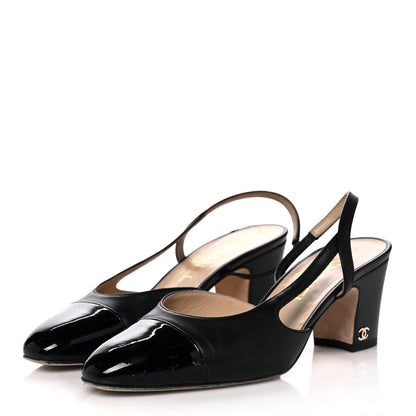 Chanel Lambskin Patent Cap Toe CC Slingback Pumps 36.5 Black 3 of 10