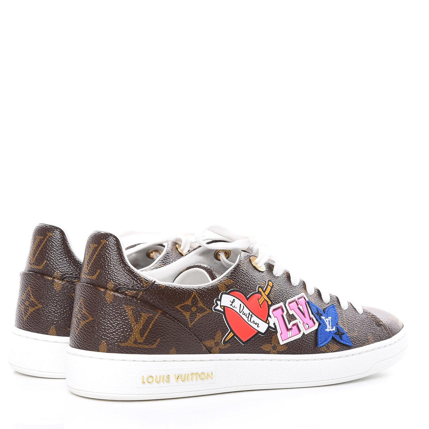 Calfskin Monogram LV Black Heart Sneakers 37.5 Cacao