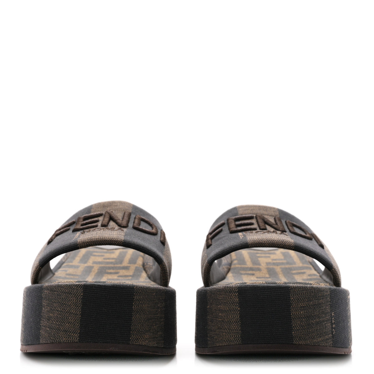 Jacquard Womens FF Sunshine Flatform Slide Sandals 39 Tabacco Black