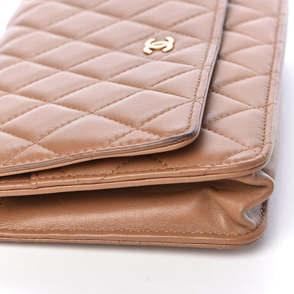 Chanel Lambskin Quilted Wallet on Chain WOC Dark Beige 15 of 23