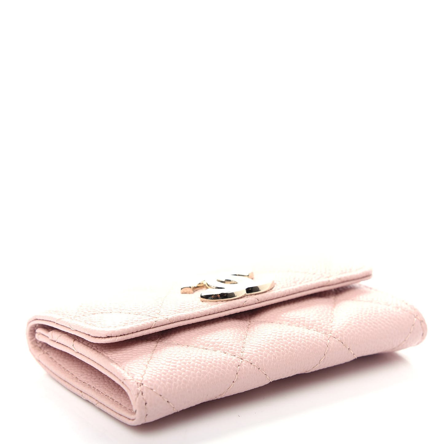 Caviar Quilted Flap Card Holder Light Pink