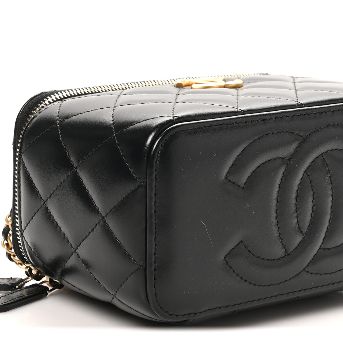 Calfskin Quilted Perfect Fit Vanity Case With Chain Black