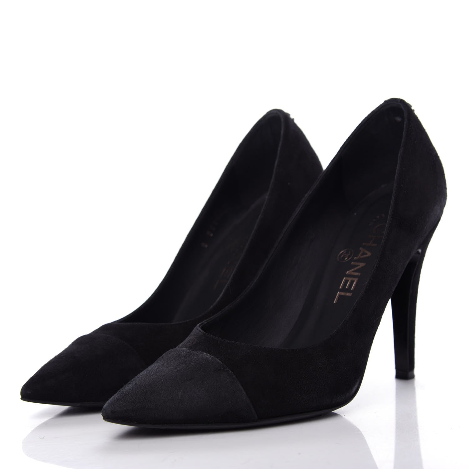 Chanel Suede Cap Toe CC Pumps 36.5 Black 3 of 10