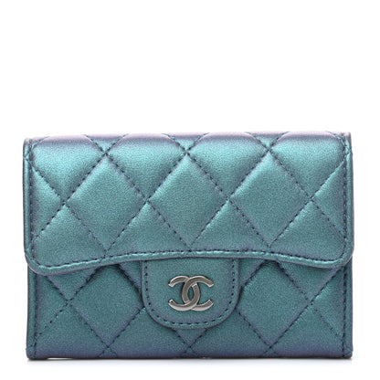 Chanel Iridescent Lambskin Quilted Flap Card Holder Turquoise 1 of 16