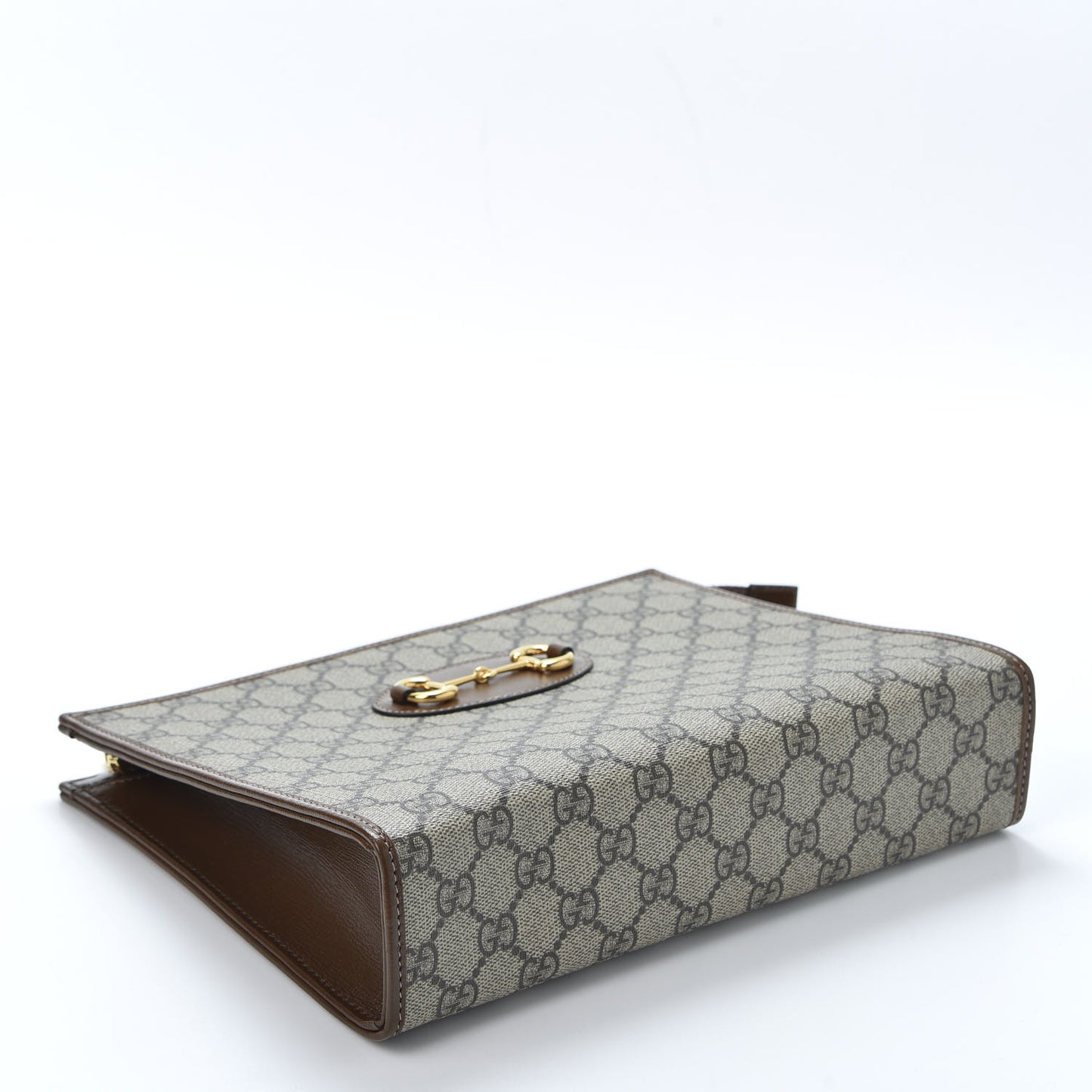 GG Supreme Monogram Horsebit 1955 Zip Pouch Beige Brown Sugar