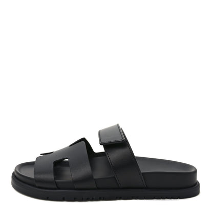Hermes Calfskin Womens Chypre Sandals 36.5 Black 1 of 9