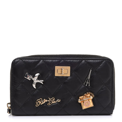 Chanel Aged Calfskin Quilted Small Lucky Charms 2.55 Reissue Zip Around Wallet Black 1 of 11