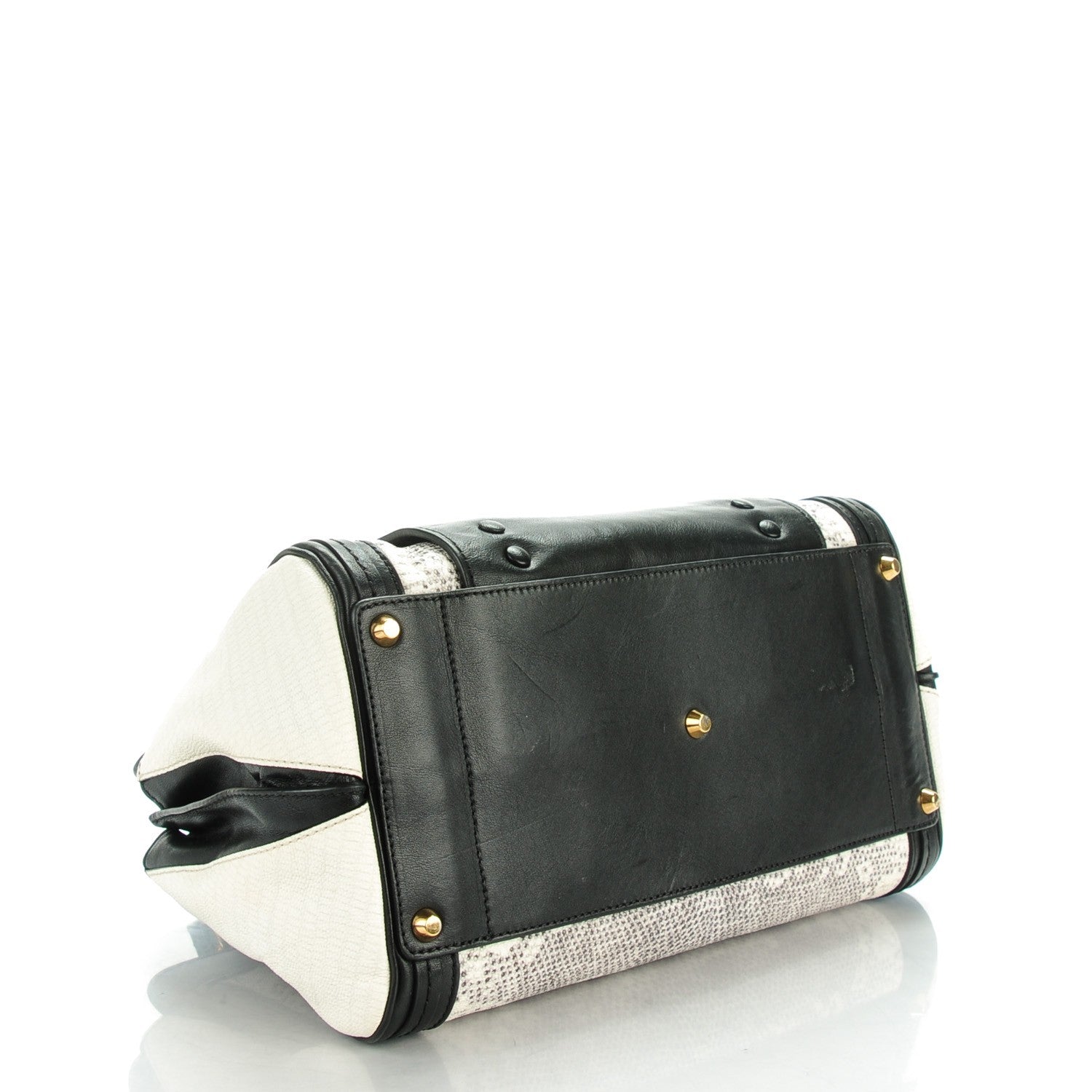 Chloe Calfskin Lizard Embossed Mini Alice Satchel Black White 4 of 8