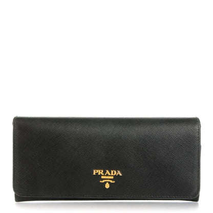 Prada Saffiano Metal Continental Flap Wallet Nero Black 1 of 8